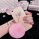 Iphone 5/5s Case,Fusicase New Fashion Style Cute 3D Dimaond Ears Sparkle Bear/Mouese Ears With Rabbit Fur Hair Plush Ball Metal Glitter Tassel Case Fitted For Iphone 5/5s