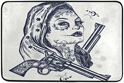 Custom Wild West Sugar Skull Woman Welcome Door Mat Rug Indoor/Outdoor Mats Welcome Doormat Decor Rug 23.6 x 15.7 Inches