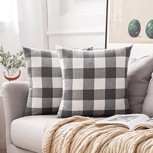 MIULEE Pack of 2 Classic Retro Checkers Plaids Cotton Linen Soft Soild Square Throw Pillow Covers Home Decor Design Cushion Case for Sofa Bedroom Car 20 x 20 Inch 50 x 50 cm