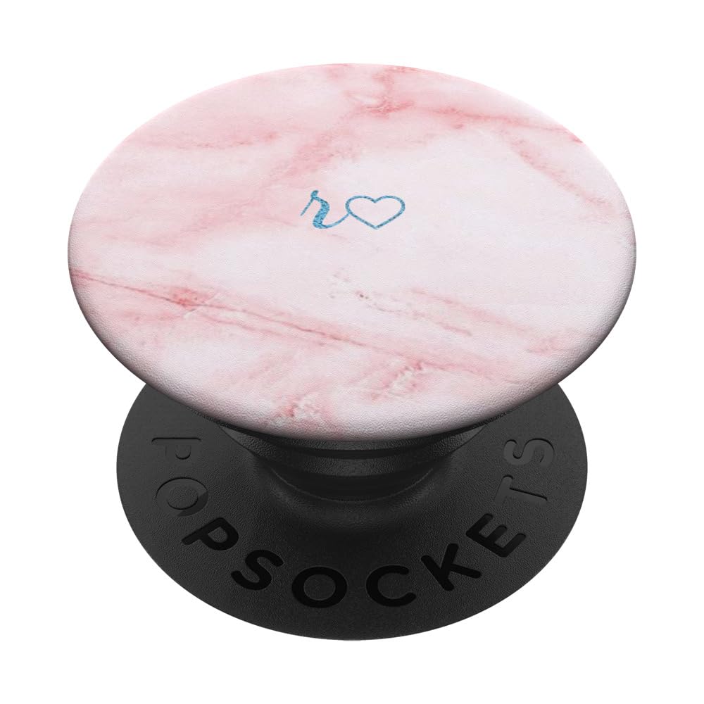 Blue Initial Letter R Heart Minimalist Pink White PopSockets Adhesive PopGrip