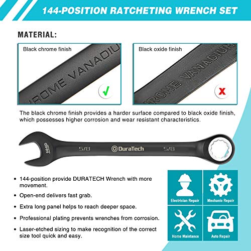 DURATECH Ratcheting Combination Wrench Set, 144P, DoubleStacked Pawls