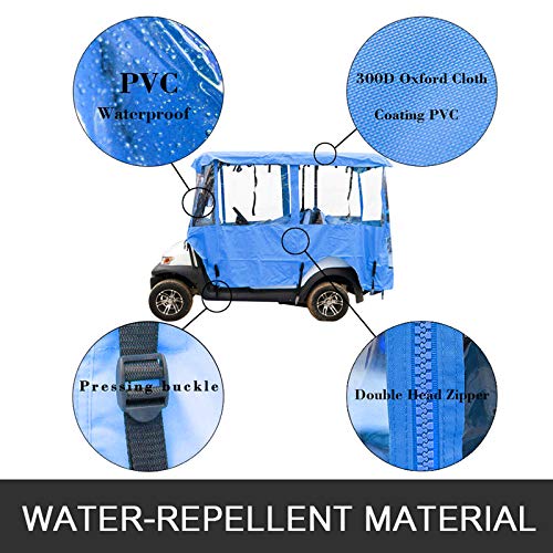 Popsport 4 Passenger Golf Cart Cover Driving Enclosure Straps Golf Cart Quick Fit Cover Clear PVC Window Golf Cart Cover for EZ GO and Club Car (Blue) - Thumbnail 2