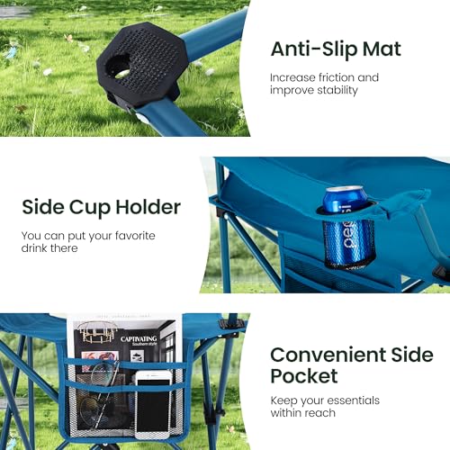 HIGH POINT SPORTS Folding Camping Chair, Set of 2, Up to 102 kg, Outdoor Folding Chairs, Camping Chairs, Fishing Chairs with Armrests (Blue)