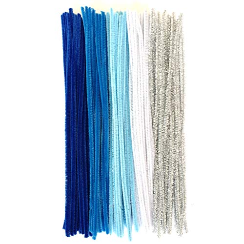 DOITEM 500 pcs Craft Pipe Cleaners Chenille Stems Bundle Including 100 Pipe Cleaners, 250 Pom Poms, 150 Wiggle Eyes, Blue and White