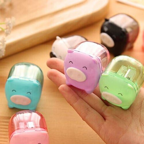 Slendima 1 Pc Mini Kawaii Pig Shaped Pencil Sharpener,Super Cute Cartoon Student Stationery School Office Writing Tools