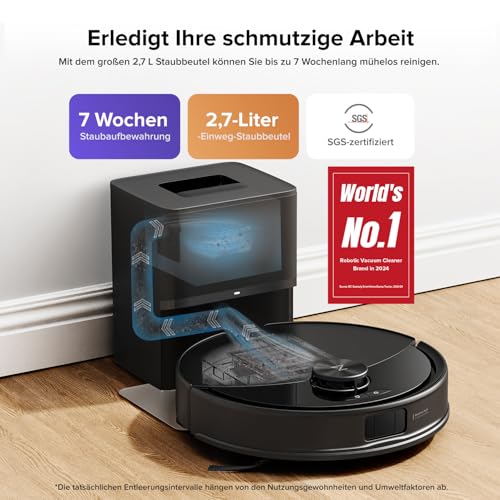 roborock Q10 S5+ Saugroboter mit Wischfunktion, 10.000 Pa HyperForce Saugkraft, Dual Anti-Tangle System, Auto Lifting Mopping, Ideal für Tierhaare, Teppiche, Hartböden (Schwarz) thumbnail 2