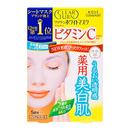 Kose Clear Turn White Vitamin C Facial Mask Sheets, 5 Count