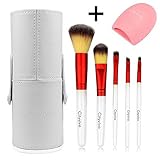 Cityvivo Professional 5 Pieces Kabuki Makeup Brush Set + 1 Piece Cityvivo Makep Brush Cleaner Glove with Gorgeous Designer Makeup Organizer Holder Case