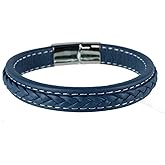 Trafalgar Men's Amari's Azure Stitched Leather Secure Clasped Bracelet