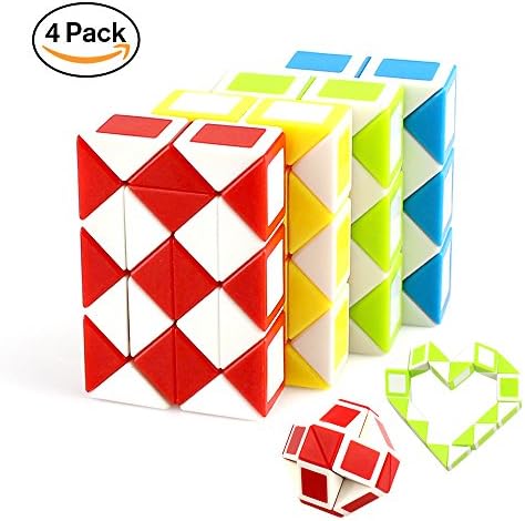 LIKIQ Speed Cube Puzzle Toys Magic Snake Twist,Mini 4 Pack 24 Wedges Children Cube Game Puzzle Toys For Kids Adult Gifts