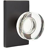 Emtek Privacy Set, Modern Rectangle Rosette, Modern Disc Crystal Knob (Flat Black)