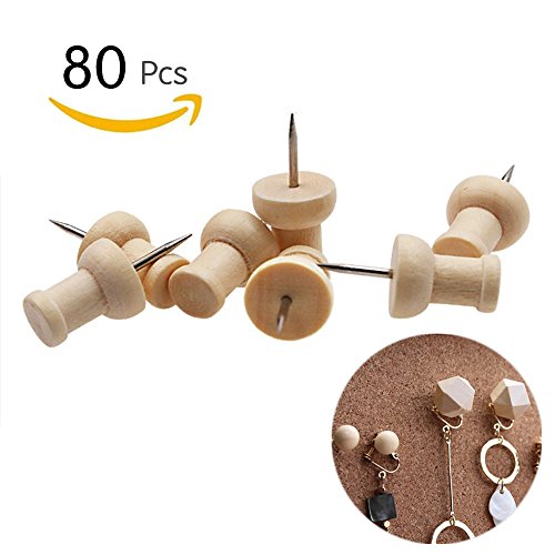 Joyous Journey Decorative Wood Push Pins, Natural Wood Head with Steel Needle Point Thumb Tacks for Documents, Photos, Maps, and Bulletin Boards (I Shape)