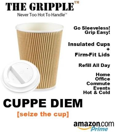 The Gripple 50/PK RIPPLE PAPER CUPS Disposable Insulated GRPL12OZPK50 GREAT LOOK - NO LEAKS - GO SLEEVELESS - GRIP EASY - ECO-FRIENDLY - COFFEE OFFICE EVENTS HOLIDAYS (50)