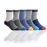 YAMAZI kid's Cotton Athletic Socks Warm Cozy Knit Casual Crew Socks For Boys 5 Pairs Pack
