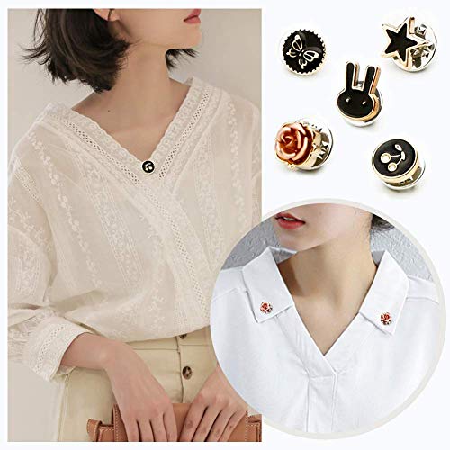 Joyci 10-Pack Women Shirt Brooch Buttons Lapel Pins Novelty Suit Vest Safety Buckle Metal Tie Tacks Pin Back Clutch (Black B)