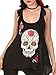 Beautife Women's Skull Print Lace Shirt Patchwork Sleeveless Tank Tops Plus Size