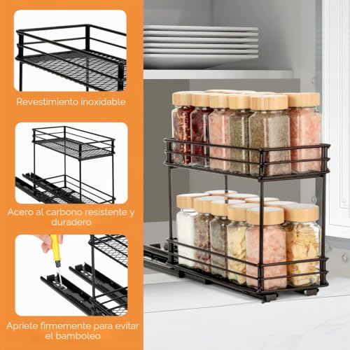 VINATO Spice Racks for Kitchen, 2 Tier Sliding Spice Organizer, Spice Rack with Guides, Kitchen Organizer for Cabinet(26x11x22.5cm)