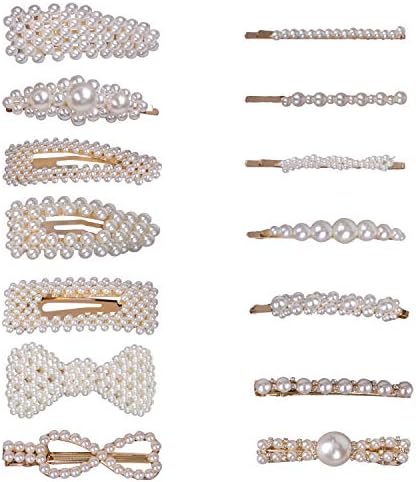 Scafiv 14 Pieces Large Pearls Hair Clips Plated Metal Hair Styling Tools Accessories for Girls Women Lady Bridal Weeding (Style 1)