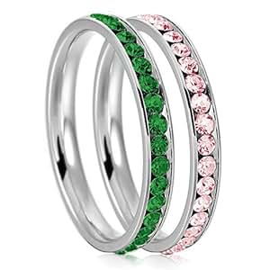 Amazon.com: 3mm Stainless Steel Eternity Emerald Rosaline Color Crystal Stackable Wedding Band Amazon.com: 3mm Stainless Steel Eternity Emerald Rosaline Color Crystal Stackable Wedding Band