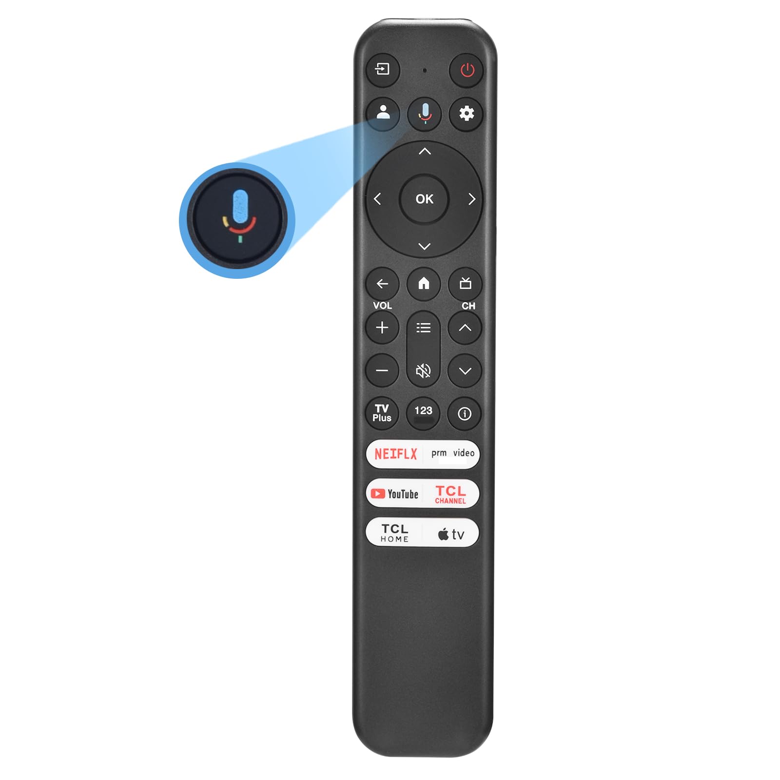 Photo 1 of ***Batteries missing***for TCL Google TV Remote, RC813 for Voice Replacement Control,for Android Mini-LED QLED 4K UHD Smart Television, with 6 Shortcut Buttons for NEIFLX/Prime/YouTube/TCL/Apple TV Buttons
