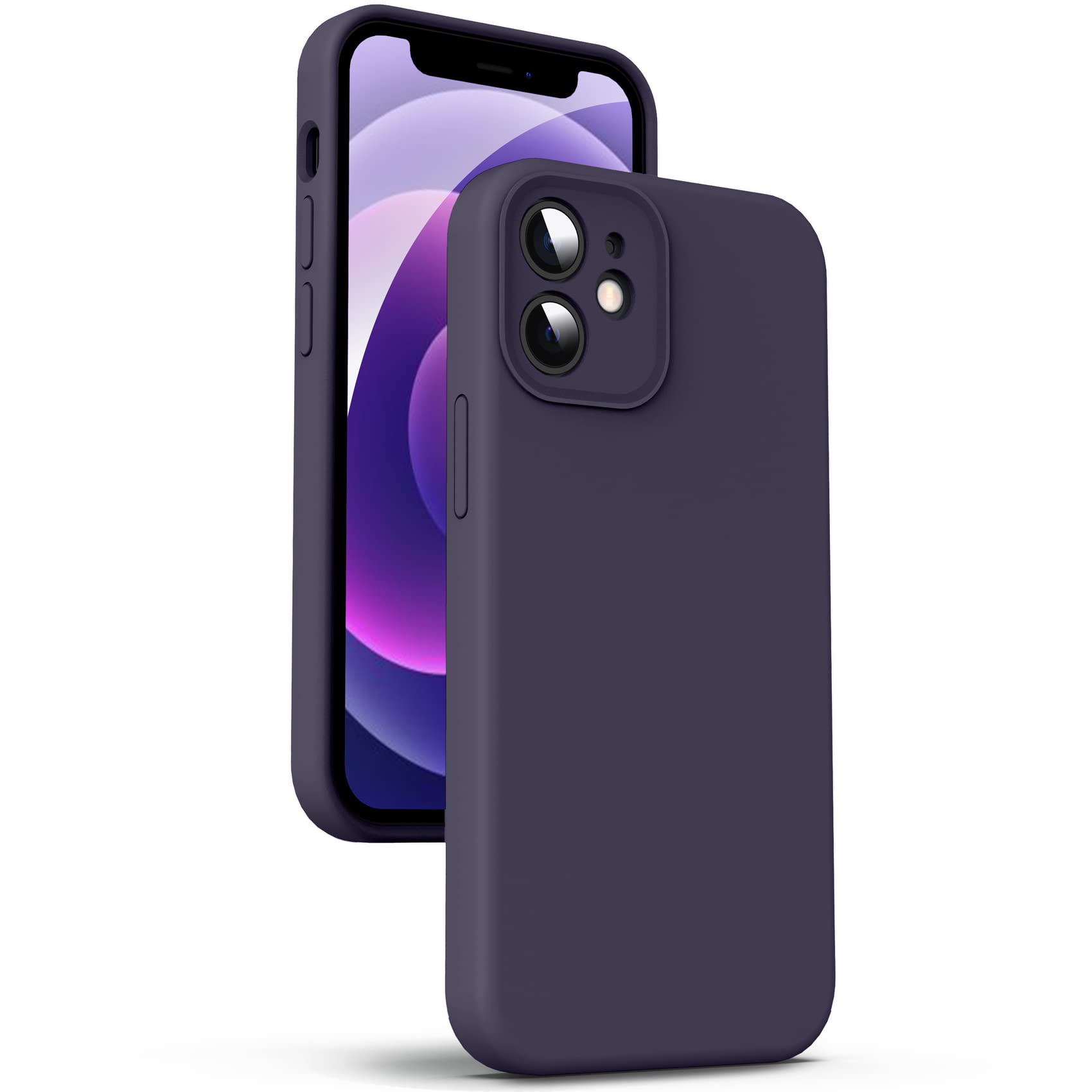 Supdeal Liquid Silicone Case for iPhone 12 Mini - [Camera All-Round Protection] [Soft Microfiber Lining Anti-Scratch] 4 Layer Full Covered Shockproof Gel Rubber Phone Case Cover, 5.4", Dark Purple — image 1