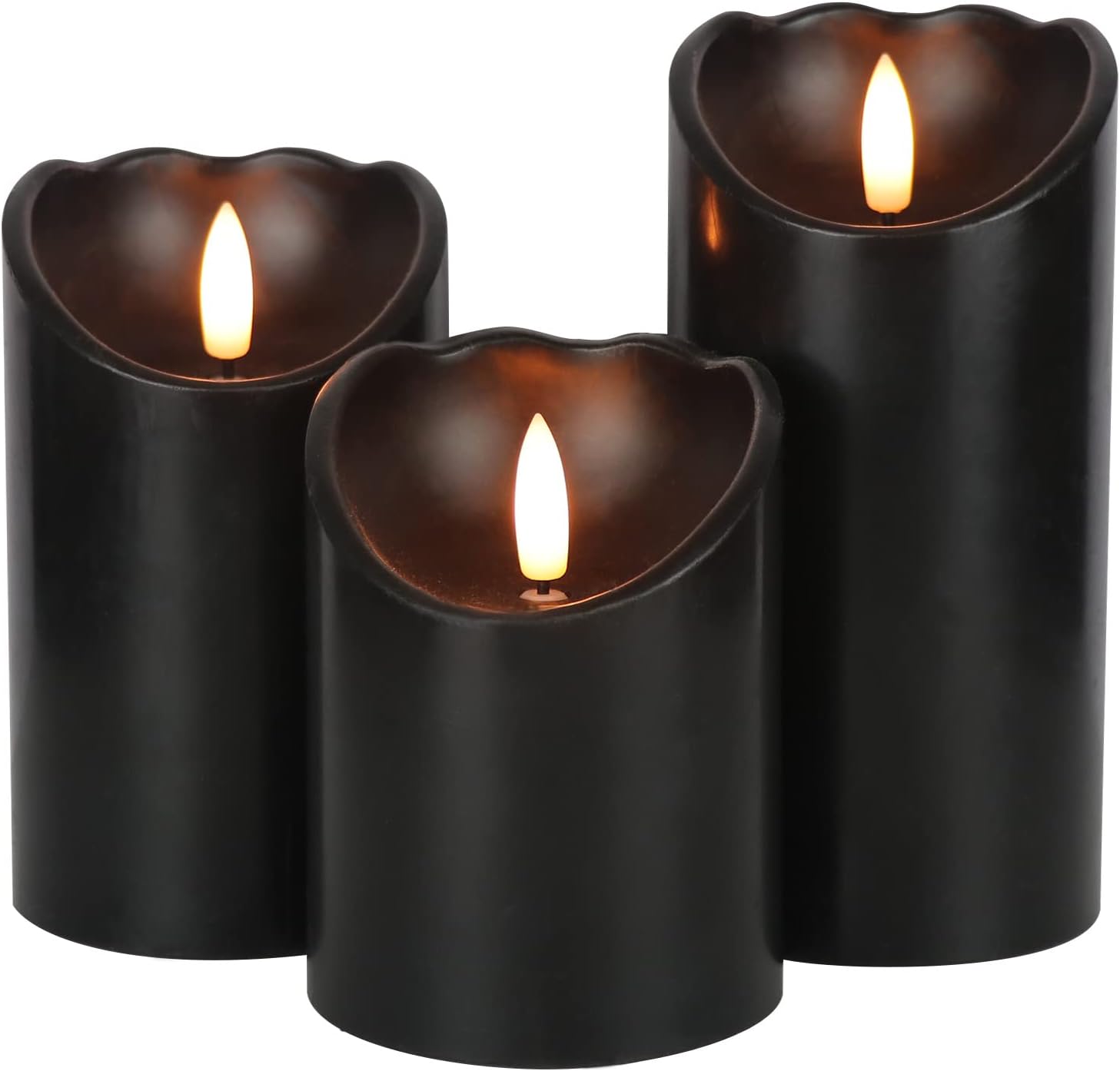 Lighting - Eldnacele Black Wax Flameless Flickering Candles with 6H Timer, 3D Wick Realistic Battery Operated Pillar LED Candles Set of 3 for Easter Home Wedding Party Christmas Decoration (D3” x H4”5”6”)