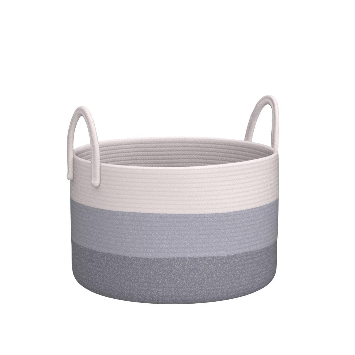 OrganiHaus Gray Extra Large Storage Basket for Blankets 20x13, Decorative Cute Laundry Hamper Basket for Clothes, Cotton Rope Basket for Blankets, Farmhouse Nursery Laundry Basket & Towel Hamper
