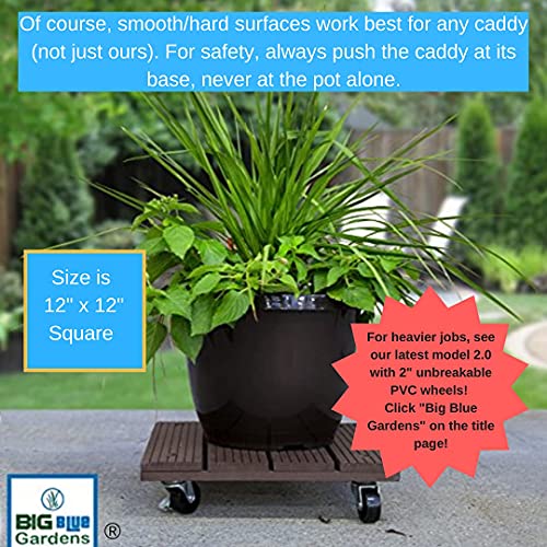 Big Blue Gardens 12" Heavy Duty Plant Caddy with 1.5" Wheels