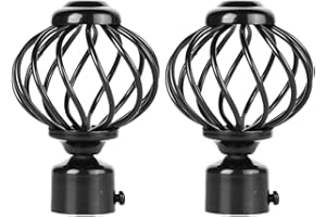 MAGICLULU 2pcs Round Curtain Rod Finials Drapery Pole Ball End Twisted Cage Replacement Decorative End Head Caps for Home Office Black