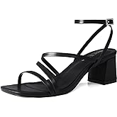 Shoe'N Tale Strappy Heels for Women Low Chunky Block Heel Dress Shoes Square Open Toe Ankle Strap Heeled Sandals