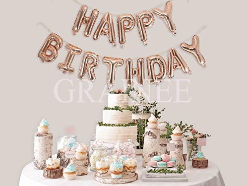 Grainee Happy Birthday Balloons, Mylar Aluminum Foil Banner Balloons for Birthday Party Decorations and Supplies (Rose Gold)