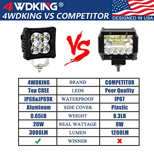 4WDKING LED Pods Flood Light Bar - 2PCS 40W CREE LED Off Road Work Light Truck Fog Lamp Tail Light IP69K Waterproof ATV Cube Lights