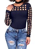 Lady Sexy Criss Cross Henley Top Long Sleeve T-Shirt Stretchy Blouse for Women M