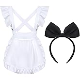 2pcs Maid Costume Including Ruffle Maid Apron Bow Headband for Cottagecore Halloween Cosplay Party