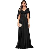GUKARLEED Women’s Pleated Chiffon Mother of The Bride Dresses with Shawls Cap Sleeve Beading Formal Wedding Guest Dress