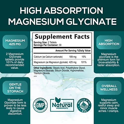 Magnesium Glycinate Extra Strength 425 mg with Calcium Chelated for