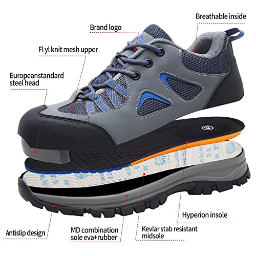 ISOOUS Safety Shoes Men Women Lightweight Work Shoes Steel Toe Breathable Safety Footwear