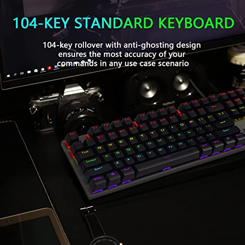 Jewaytec Mechanical Gaming Keyboard,USB Wired104 Keys RGB Rainbow Backlit Mechanical Gaming