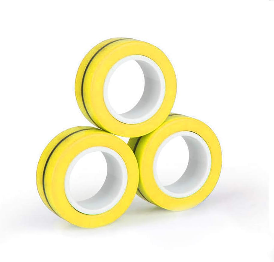 CoutureBridal Finger Magnetic Rings Fidget Unzip Toy, Decompression Magic Bracelet Ring, Magical Ring Props Tools, Magnetic Finger Spinner Rings for Kids and Adults(3pcs) (Yellow): Toys & Games
