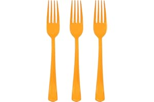 JOY AKKESS 50 Pcs Orange Plastic Forks, Orange Plastic Silverware, Heavy Duty Plastic Cutlery Set Disposable Utensils Sets for Brithday, Wedding, Baby Shower, Fall Party, Halloween, Thanksgiving Day