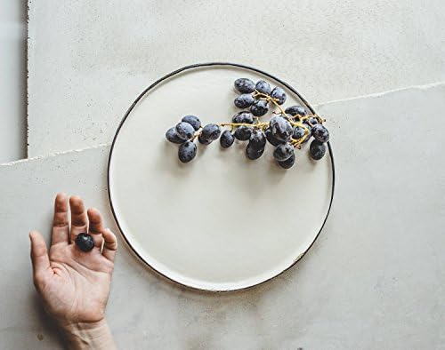 Handmade Pottery White Porcelain Round Plate with a Hand-Painted Black Rim for Dinner, Salad and Dessert Servings, Elegant Kitchen Decor or Housewarming Gift for a New Home Owner