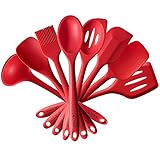 4YANG Silicone Spatula Cooking Utensil Set Heat Resistant Kitchen Gadgets (8 Pieces)-Includes:Turner, Slotted Spoon , Ladle ,Spoon, Spoon Spatula, Spoonula, Spatula & Basting Brush (Red)