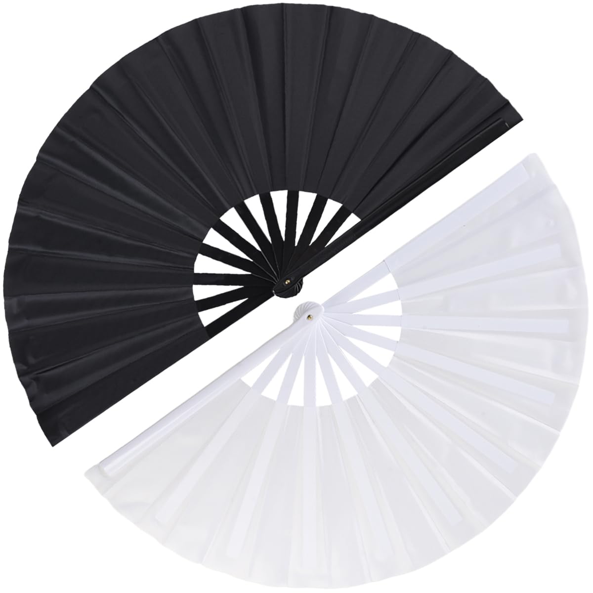 Photo 1 of 2 Pack Large Folding Hand Fan for Men/Women, Vintage Retro Fabric Fans, Chinese Kung Fu Tai Chi Hand Fan for Festival, Dance, Gift, Performance, Decorations (Black&White)