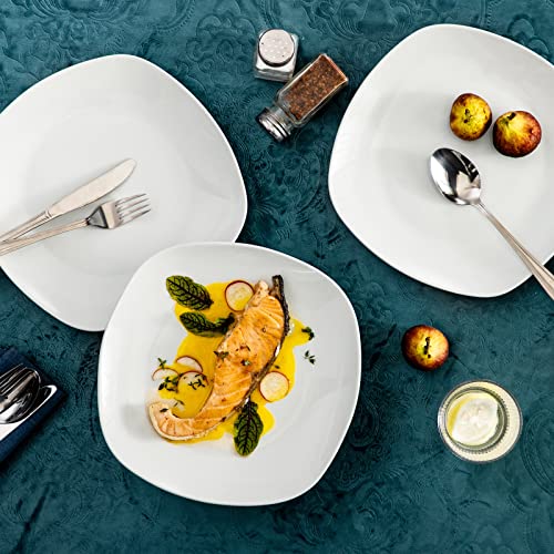 MALACASA Square Dinner Plates, Porcelain White Plates