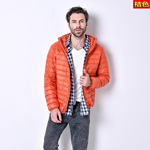GK-Men's Thin Short Hooded Large Size Down Jacket?Orange?S