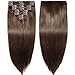 S-noilite Clip in Extensions Human Hair Double Weft 100% Remy Hair Full Head #02 Dark Brown Color Straight Soft Silky Extensions for Women Gift 8pcs 10inch 110g per Package