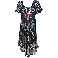 Mogul Interior Womens Sundress Cap Sleeves Floral Tie-Dye Turn On The Charm Flare Hem Swing Loose Fit Beach Cover up