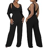 ABKY Womens 2 Piece Outfits Casual Ribbed Knitted Long Sleeve Batwing Cardigan V neck Tank Wide Leg Jumpsuits Set With Pocket