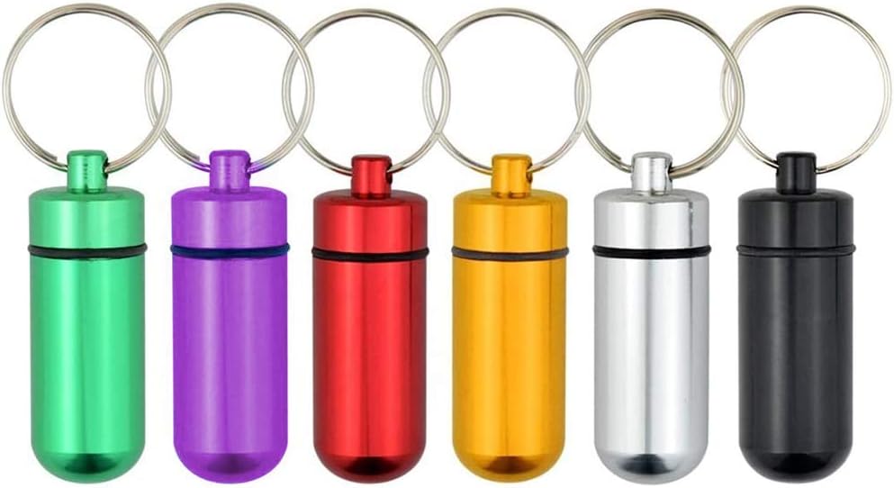 YUIP 6 Pcs Aluminum Alloy Pill Box,Keychain Pill Holder,Portable Pill Keychain,Colourful Aluminum Alloy Pill Container Water Resistant Keychain
