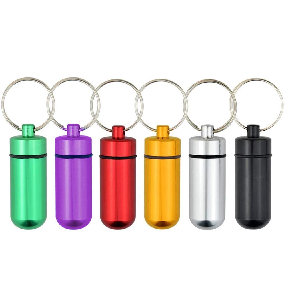 YUIP 6 Pcs Aluminum Alloy Pill Box,Keychain Pill Holder,Portable Pill Keychain,Colourful Aluminum Alloy Pill Container Water Resistant Keychain, for Outdoor Travel Camping Everyday Use